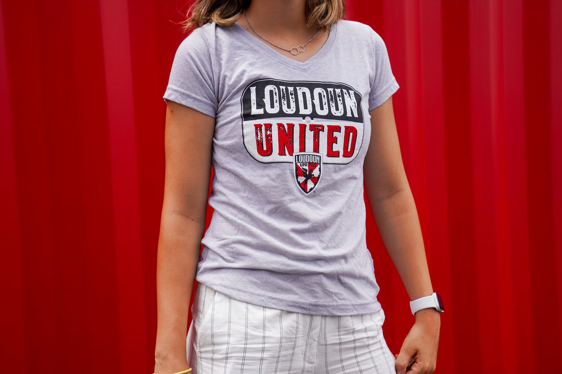 Women's Grey Loudoun United V-Neck Tee