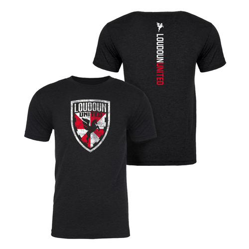 Adult Dark Grey T-Shirt – Back Vertical Loudoun United Logo